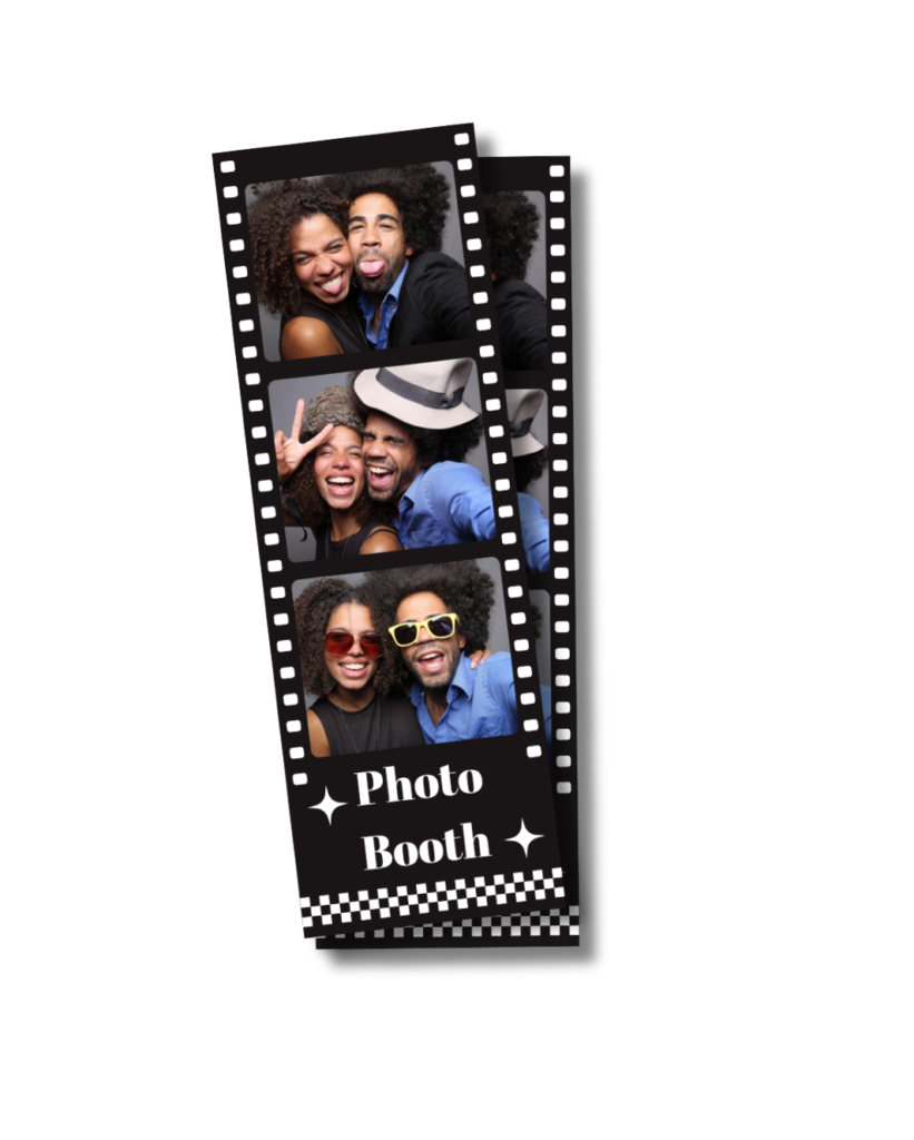 A SmileMore photo booth strip with four black and white frames