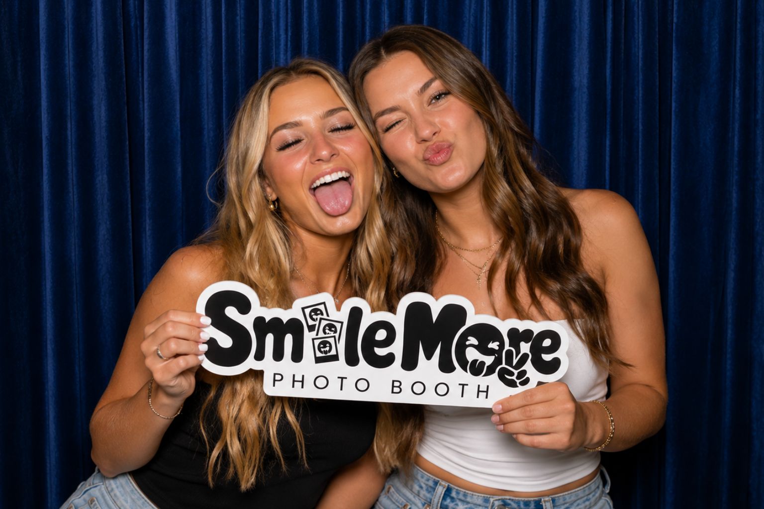 Friends holding a SmileMore sign