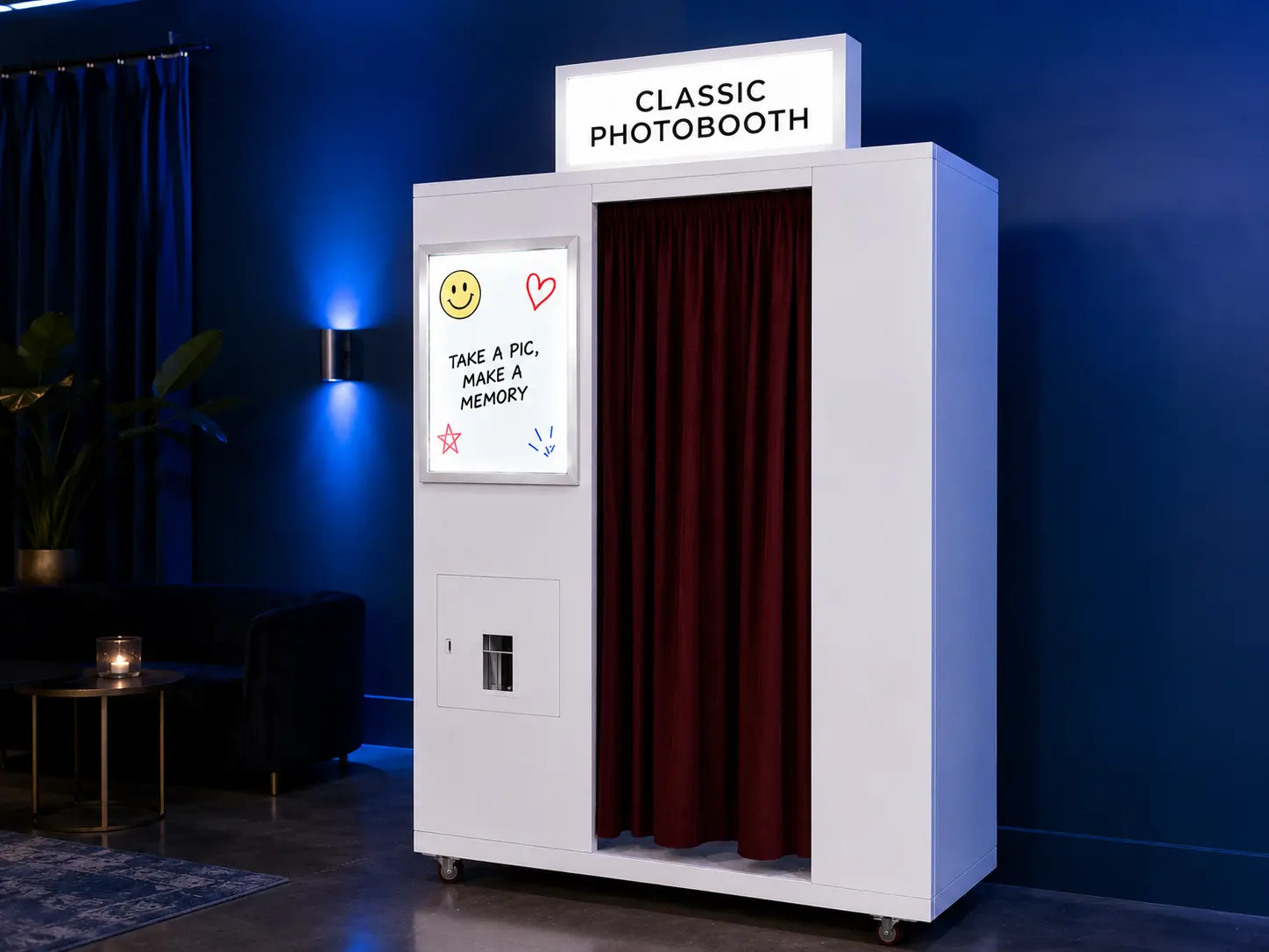 Vintage enclosed photo booth in a lounge