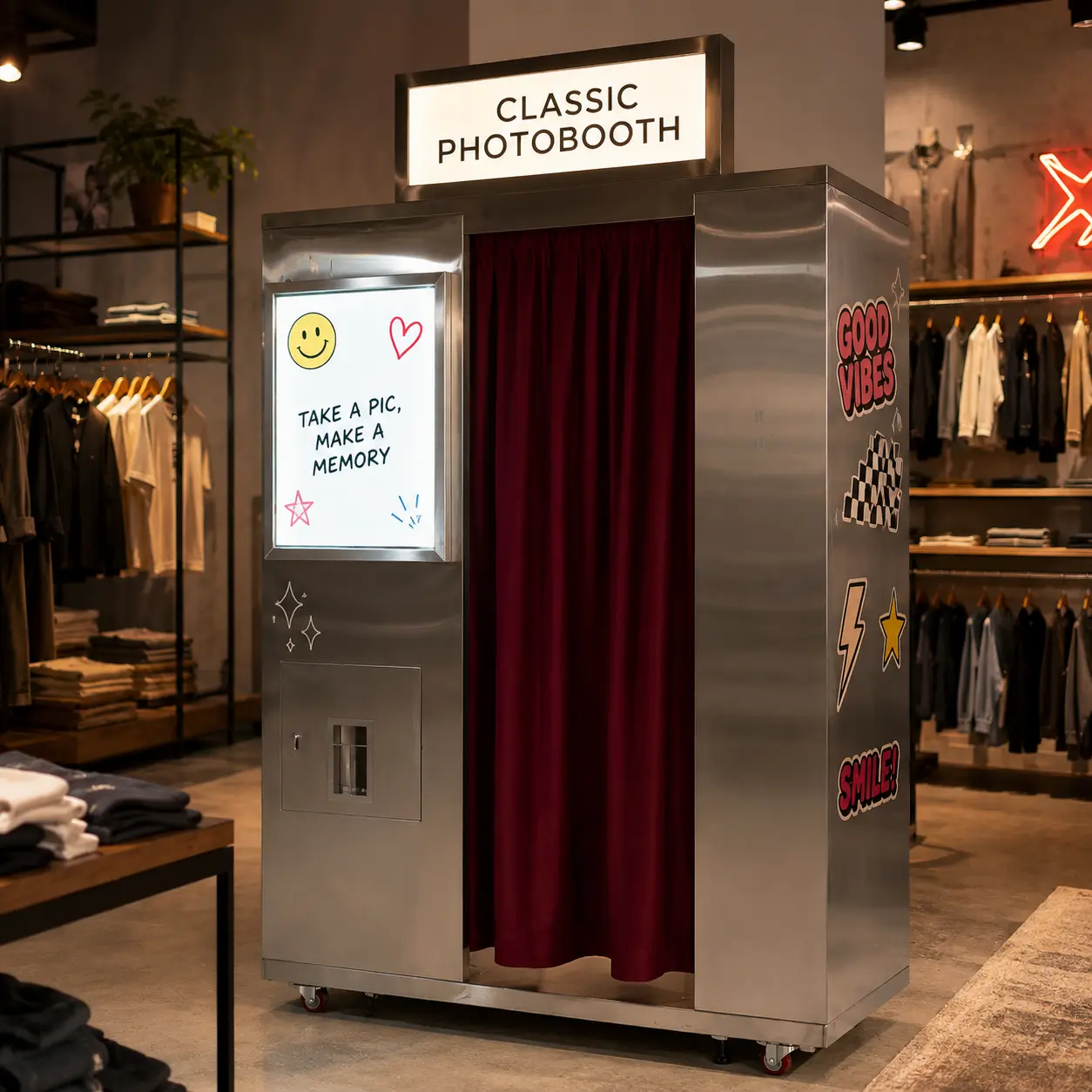 Classic photo booth in a boutique