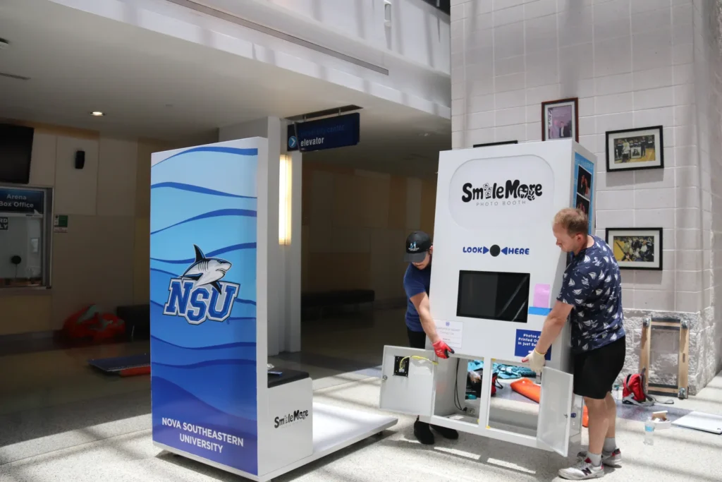 Photo booth contract: our crew setting up the NSU booth in the Don Taft University Center