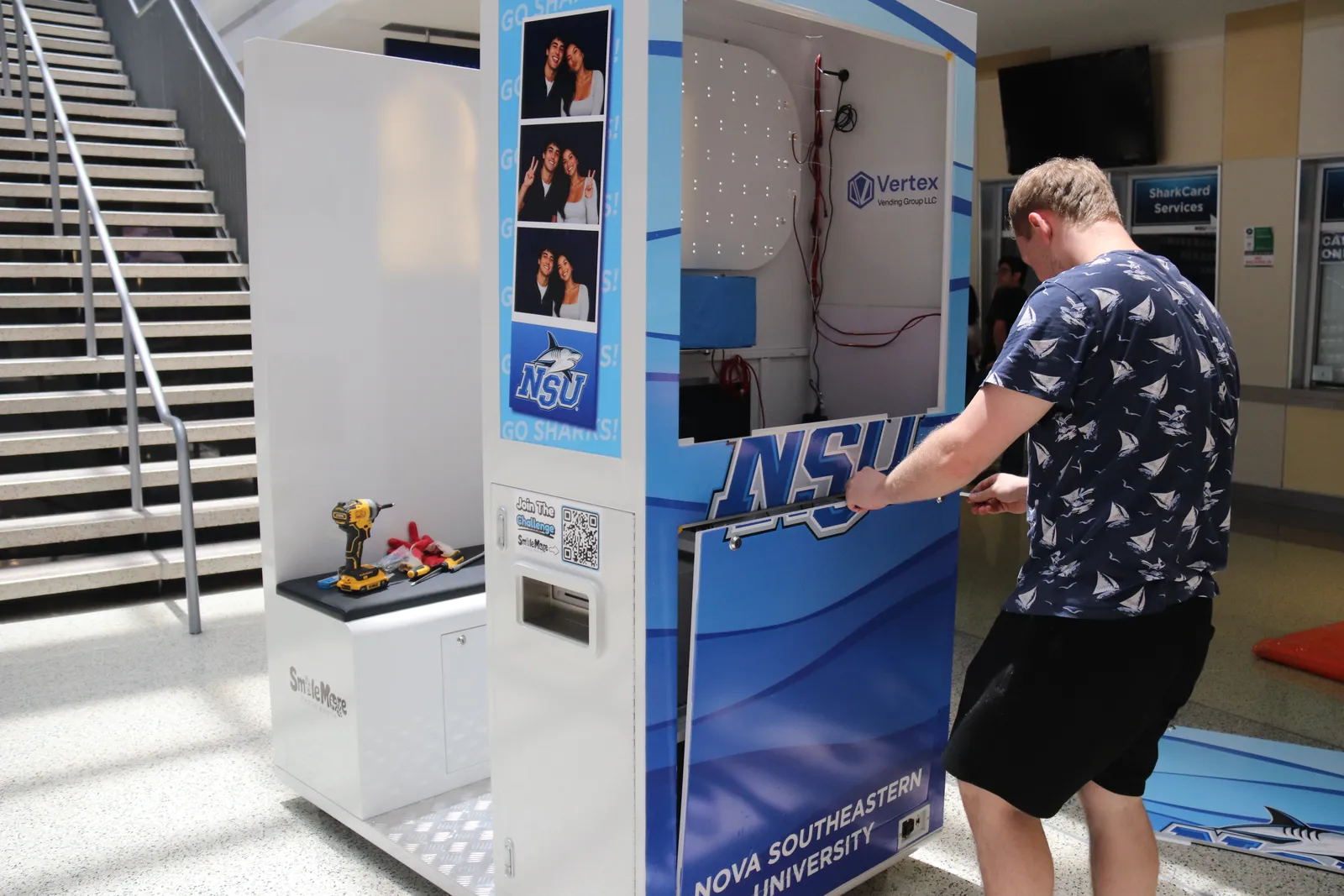 SmileMore booth being installed at Nova Southeastern University