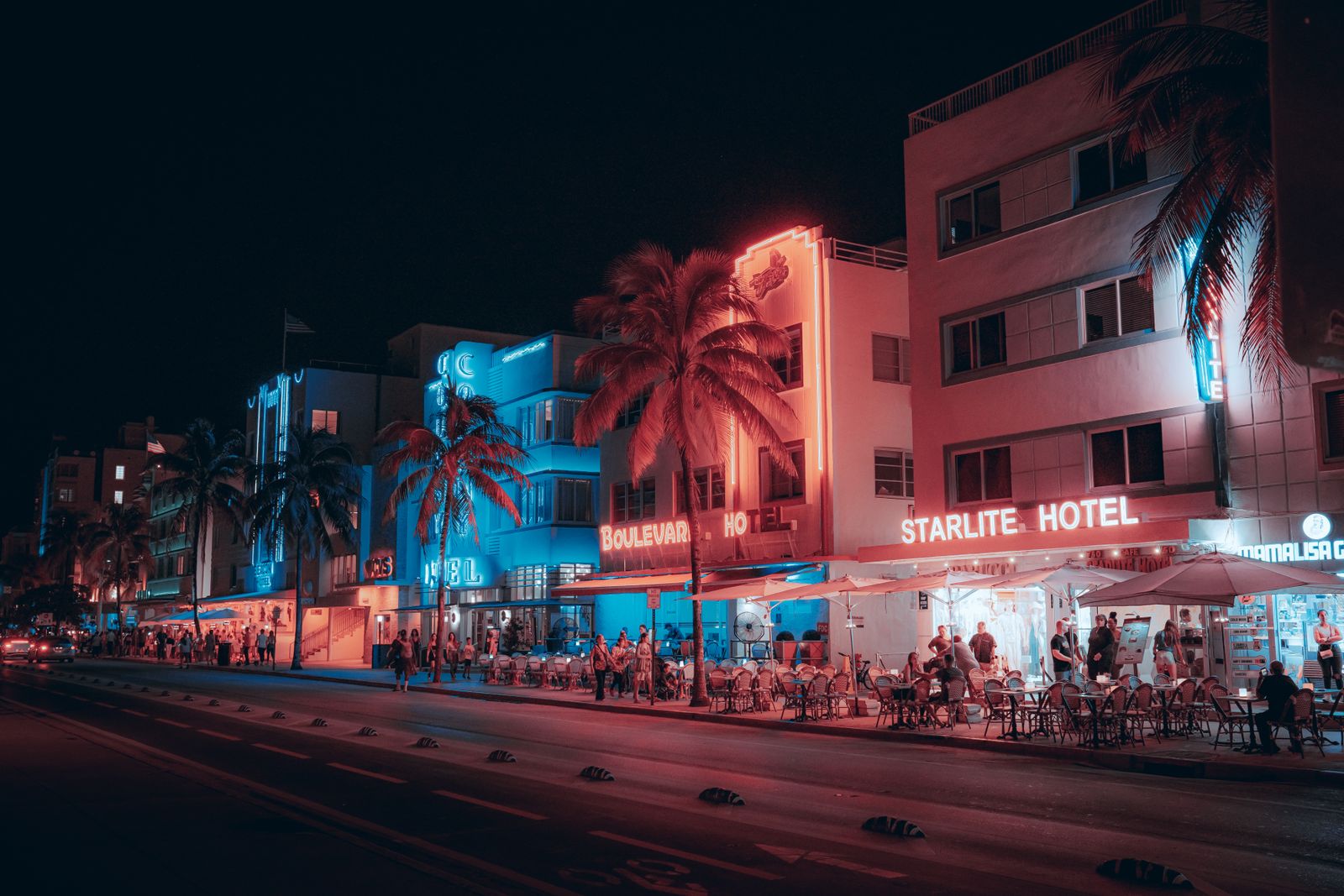 Colorful Art Deco street on Miami Beach where a photo booth vending machine Miami crowds would find