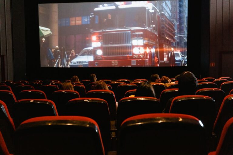 Audience in a movie theater watching the big screen