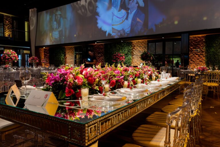 Wedding venue with floral table settings